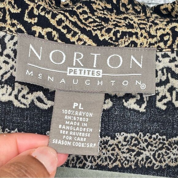 Norton McNaughton Petite Women’s Black Brown Mixed Print Short Sleeve Top Large - Picture 5 of 11